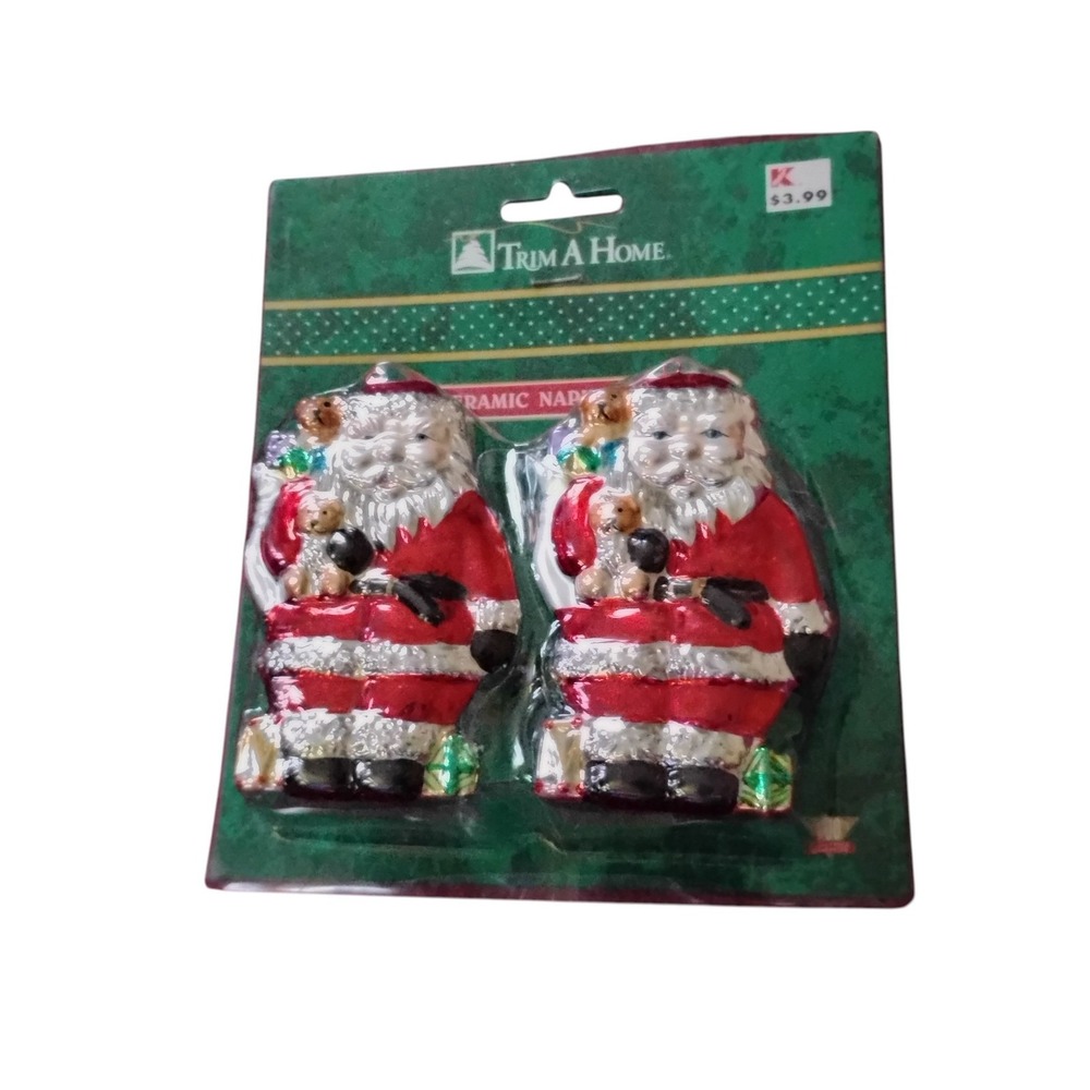 Trim A Home Ceramic Santa Claus Napkin Rings Set of 2 Christmas Kmart Vintage